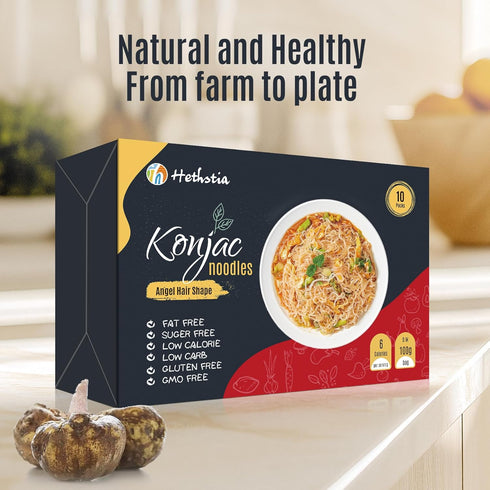 10 Pack 10 Hethstia Konjac Noodle Angel Hair and Konjac Jelly Blueberry Flavor, Pouches Drinkable Jelly Low Calorie