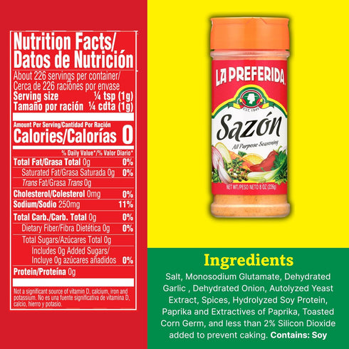 8oz (Pack 6) La Preferida All-Purpose Sazn (Bold Mexican Seasoning) with Paprika, Garlic & Onion Great for Meat