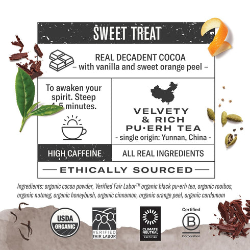 100 Numi Organic Chocolate Pu-erh Tea, Tea Bags, Aged Yunnan Pu-erh Black Tea with Cocoa & Sweet Orange Peel