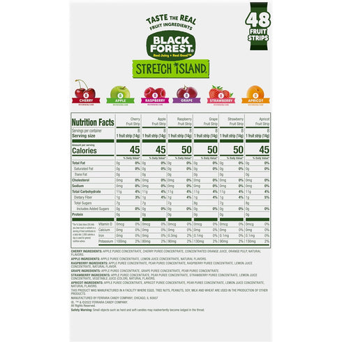 48 Black Forest, Stretch Island, Fruit Strips, Cherry, Apple, Raspberry, Grape, Strawberry, and Apricot, Zero Grams