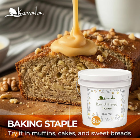 8 lb Kevala Raw Unfiltered Honey - Unprocessed Liquid Sweetener Harvested Without Pesticides, Bee-Friendly Harvesting
