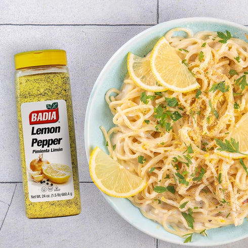 24 oz Badia Lemon Pepper Seasoning, - Pepper, Garlic & Onion, Zesty Citrus Blend for Chicken, Seafood & Vegetables