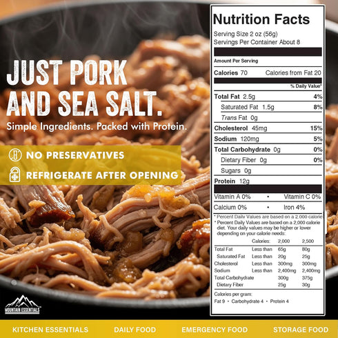 14.5 oz 5-Year Pack 1 MOUNTAIN ESSENTIALS Canned Pork Fully Cooked, Ready to Eat Pantry Staple Meat for Everyday Meals
