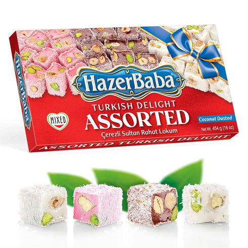 Hazer Baba Sultan Turkish Delight Candy with Pistachio, Almond, Hazelnut & Coconut
