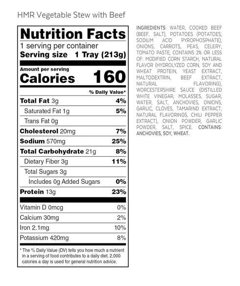 6-Pack 60 HMR Entrees Meals Vegetable Stew with Beef | Low Calorie Microwave Meals for Weight Loss | Ready to Eat