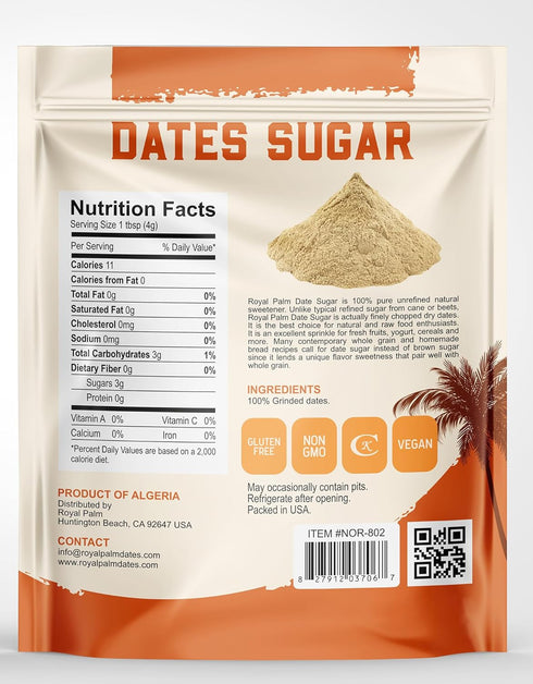 100% 16 oz Royal Palm Pure Date Sugar Natural Sweetener & Palm Sugar Alternative - Vegan, Gluten-Free, Non-GMO & Kosher