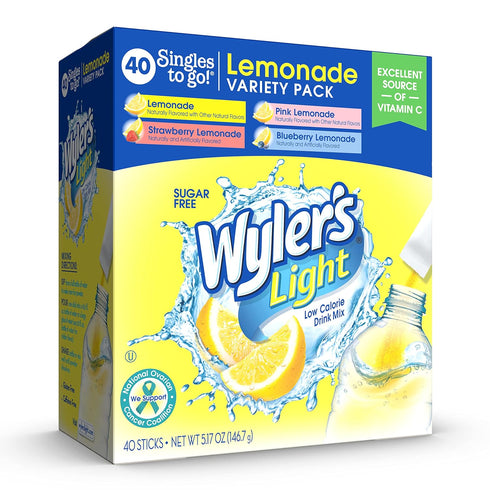 Wyler's Light Lemonade Variety Pack, 40 ct Singles to Go Powder Packets,