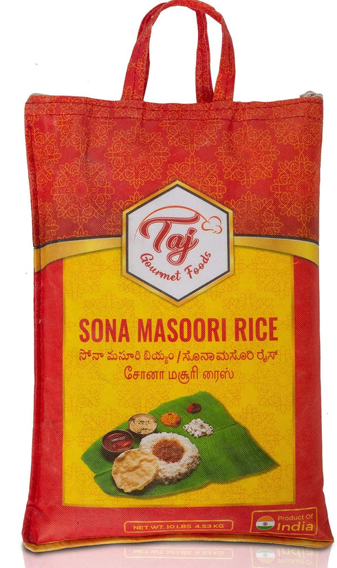 TAJ Gourmet Foods 10lbs TAJ Sona Masoori Rice | Short Grain White Rice | Product of India
