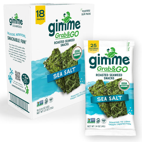 Gimme Seaweed Grab & Go Organic Premium Roasted Seaweed Snacks, Sea Salt,