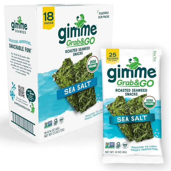 Gimme Seaweed Grab & Go Organic Premium Roasted Seaweed Snacks, Sea Salt,