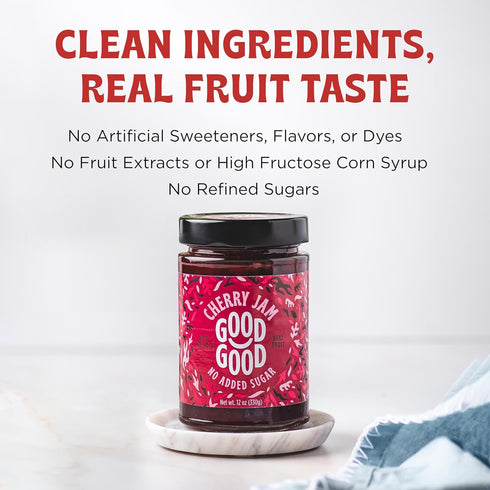 12oz 330g (Pack 2) GOOD GOOD Cherry Jam - No Added Sugar - Low Calorie - Gluten Free and Vegan - Diabetic and Keto