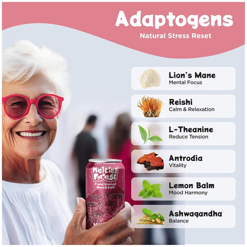 10 (4 Pack) Melting Forest Functional Mocktail Hibiscus Rose Alcohol-Free, Euphoric Adaptogen Drink with Reishi