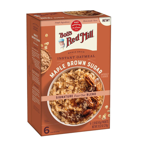 Bob's Red Mill Instant Oatmeal, Maple Brown Sugar, 6 Packets Total, Non-GMO,
