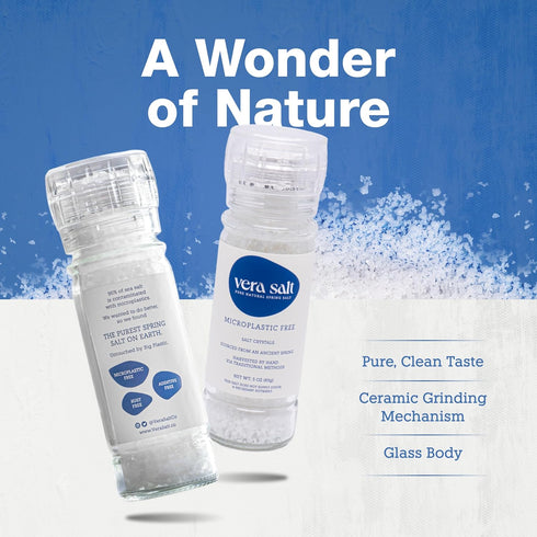 85g Vera Salt Coarse Spring Salt Refillable Glass Grinder Hand-Harvested Spanish Crystals with Natural Minerals Ceramic
