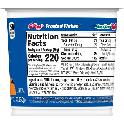 8 2.1oz (1 Frosted Flakes Cold Breakfast Cereal Cup, Vitamins and Minerals, Kids Snacks, Original, Cup Cup)