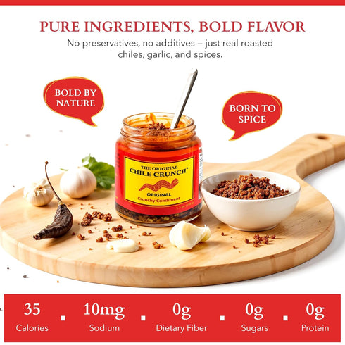 5.5oz (2 Pack) CHILE CRUNCH - Original Spicy Crunchy Condiment - All Natural Roasted Chili Peppers, Garlic & Onion