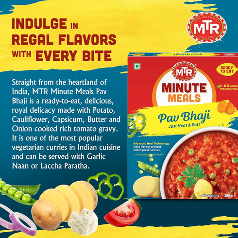 (Pack 6) MTR - Pav Bhaji - Spiced Vegetable Gravy - Authentic Indian Ready-to-Eat Meal - Plant-Based, Delicious