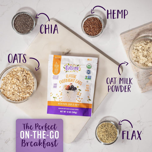 7g 12oz Oatsome Organic Overnight Oats with Chia, Flax, & Hemp, Gluten-Free Oatmeal with of Protein, Bag