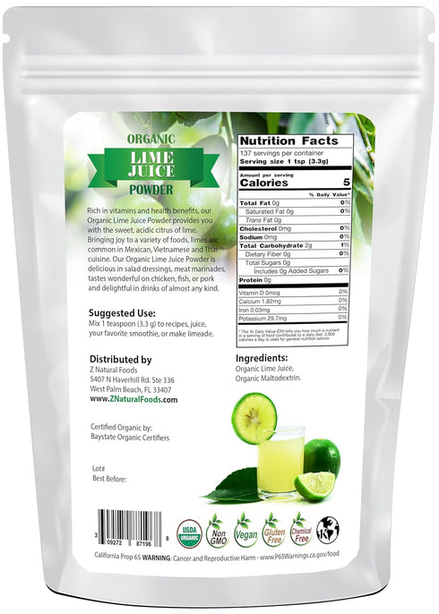 1 lb Organic Lime Juice Powder - Superfood Drink Mix Supplement For Drinks, Baking Cooking Recipes - Non GMO, Vegan