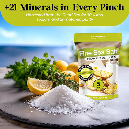 100% 5 Lb Packaging Aromasong Fine Sea Salt - Pure & Natural Dead Sea Table Salt For Cooking & Baking - Bulk - May Vary