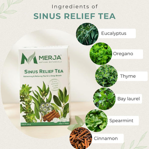 100% 250gr 8.82 oz (Pack 2) Merja Herbs Sinus Relief Tea - For Sinus Cleanse - Reduce Sinus Discomfort - Caffeine Free
