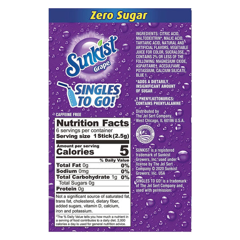 0.53 OZ, 6 (Pack 4) Sunkist Soda Grape Singles To Go Drink Mix, CT