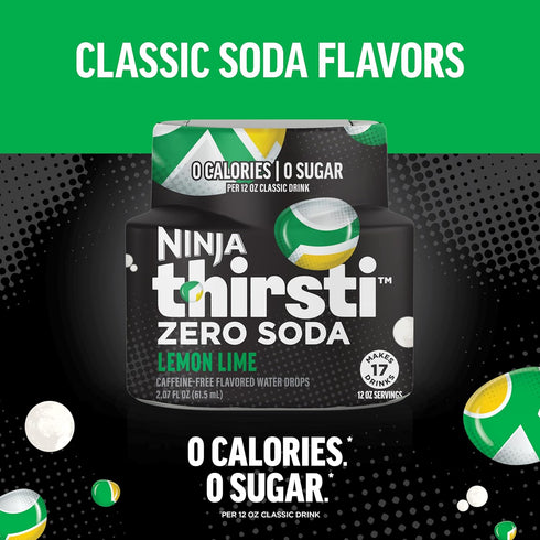 17, 12oz 3 Pack, Ninja Thirsti Flavored Water Drops, ZERO SODA Lemon Lime, Classic Soda Flavors, Sparkling or Still