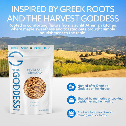 100% 10oz (1-Pack) Greek Goddess Gourmet Maple Oat Granola with Pure Maple Syrup, Coconut, Extra Virgin Olive Oil