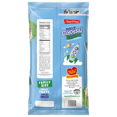 24 oz Malt-O-Meal Berry Colossal Crunch with Marshmallows, Crunchy Corn and Oat Cereal with Sweet Berry Flavor, Large
