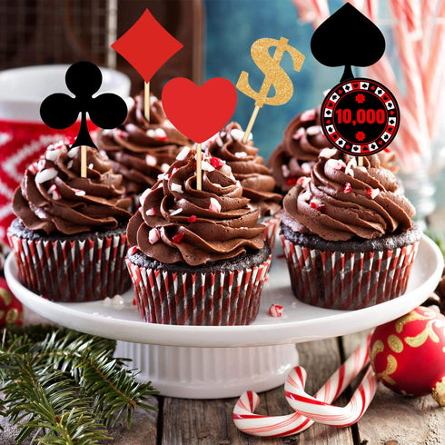 Boao 48 Pieces Poker Theme Party Decorations, Cupcake Toppers and Las Vegas Cake Decorations for Birthday Favors