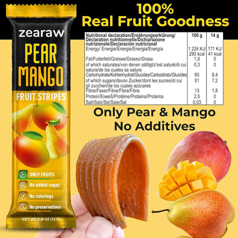 30 Pack ZEARAW Healthy Fruit Snacks for Adults and Kids Fruit Leather with Dried Apple, Apple-Strawberry, Pear-Mango