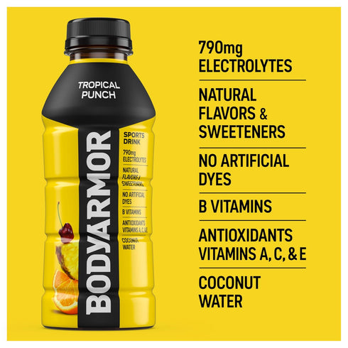 Potassium-Packed 16 Oz (Pack 12) BODYARMOR Sports Drink Sports Beverage, Tropical Punch, Coconut Water Hydration