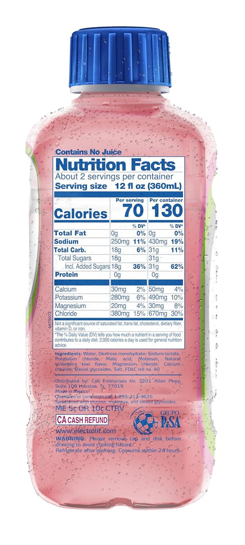 21 Oz (Pack 12) Electrolit, Electrolyte Beverage, Strawberry-Kiwi, Fl bottle
