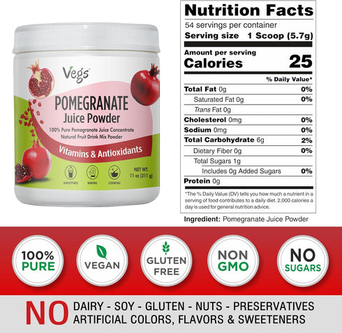 11 oz (Pack 1) Pomegranate Juice Powder - Organic Pomegranate Fruit Juice Concentrated Antioxidants & Electrolytes