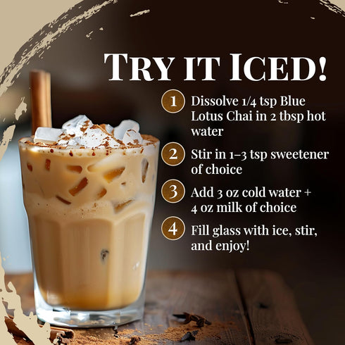 265 8 Blue Lotus Chai Traditional Masala Chai - Makes Cups Just Add Hot Water, No Steeping, No Gluten - Ounce Masala