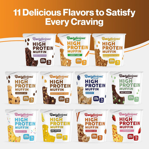 25g 16g-18g 2.32-2.75oz 12-Pack Bootylicious | Protein Muffin | Chocolate Lovers | Low Carb, Fiber, Low Glycimic Index
