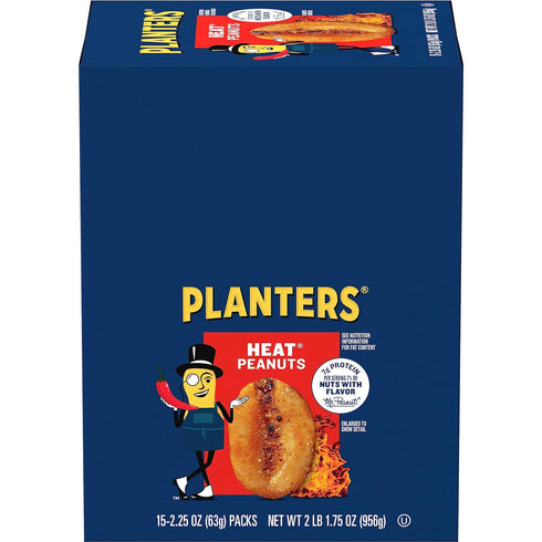 PLANTERS Heat Peanuts, Spicy Snacks, Hot Peanuts, 2.25 oz, 15-Pack, Nuts with