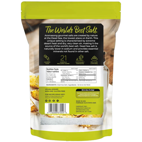100% 19 Lb (Packaging Aromasong Sea Salt Natural Unrefined Gluten Free Fine Grain Table Salt - Large Bulk Resealable