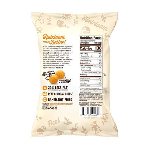 1 oz (24 Packs Pips Heirloom Baked Cheddar Cheese Balls Bags pk) Individually Wrapped Snack Made With Real Cheddar