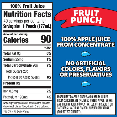 100% 40 Pack, 4 10 Capri Sun Juice Fruit Punch Naturally Flavored Juice Blend, ct Boxes of Pouches