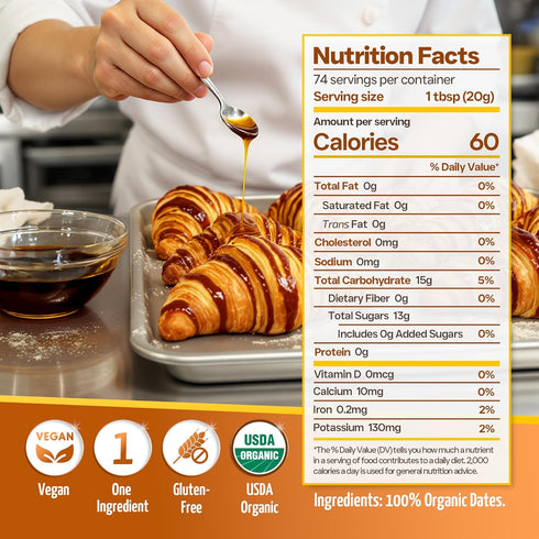 100% 52.8oz (2 Pack 6.6lb) 1 Heaven & Earth Organic Date Syrup, Silan, = | Ingredient | Natural Honey Alternative | Low