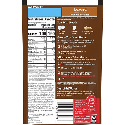4 (Pack 8) Betty Crocker Loaded Mashed Potatoes, ounces