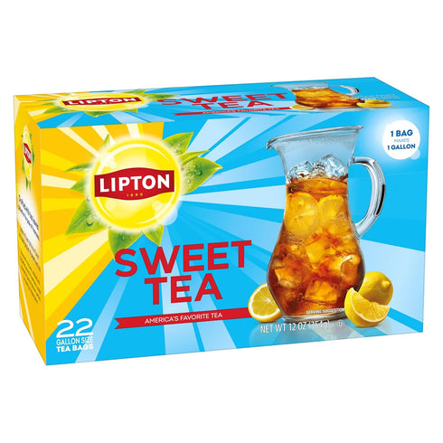 22-Count Lipton Southern Sweet Black Tea Bags Gallon Size Zero Calories Rainforest Alliance Certified Iced Tea for Hot