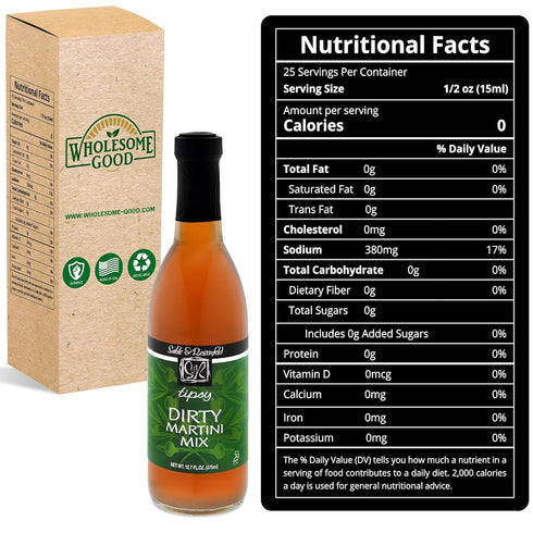12.7 oz (Pack 1) Tipsy Dirty Martini Mix - Smooth and Savory Original Martini Olive Juice, Cocktail Mixer for Gin
