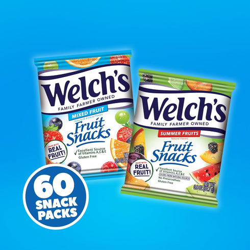 Summer Package,Great Pack,Individual Bags,0.8 oz,(Pack 120) Welch's Fruit Snacks,Mixed Fruit & Fruits Variety