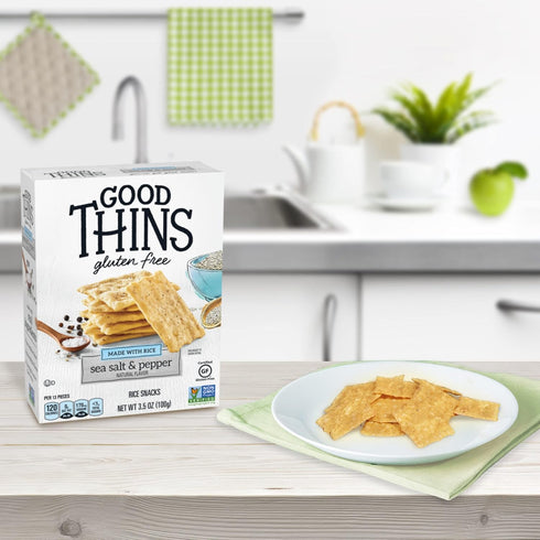 GOOD THINS Sea Salt & Pepper Rice Snacks, Gluten Free Crackers, 3.5 oz