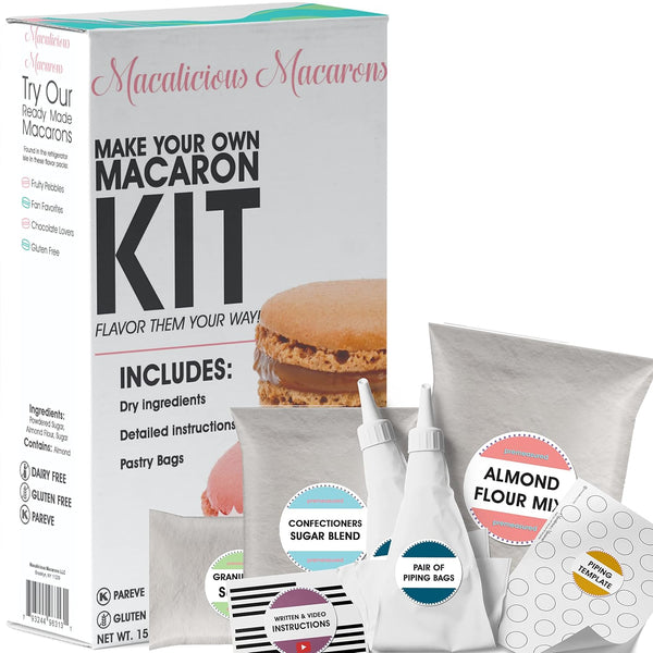 Macalicious Macaron Baking Mix - DIY Bake Your Own French Macarons Kit with All Dry Ingredients, Piping Tip, Template