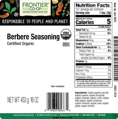Frontier Co-op Organic Berbere Seasoning 1lb