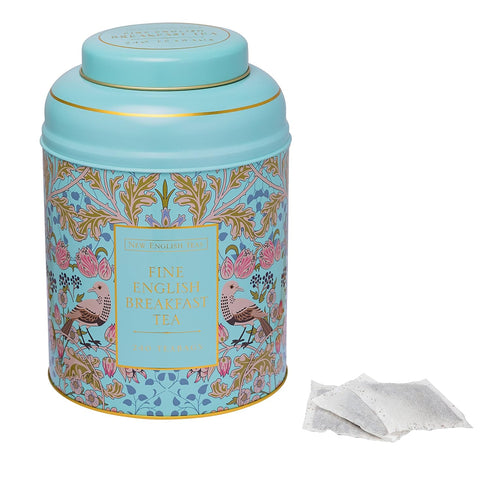240 New English Teas Song Thrush & Berries Tea Tin in Mint Green with English Breakfast Teabags