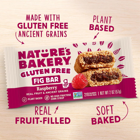 1- 12 Count 2 oz Packs (12 Packs), Nature's Bakery Gluten Free Fig Bars, Raspberry, Box of Twin Vegan Snacks, Non-GMO